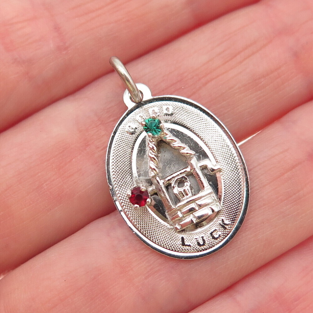 Town & Country Sterling Silver Vintage Rhinestone Good Luck Well Charm Pendant